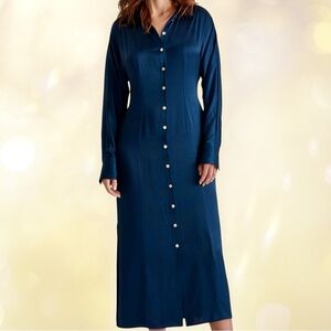 NWT Madewell ‘Satin Button-Front Midi Shirtdress’ in “Classic Indigo” Size 12
